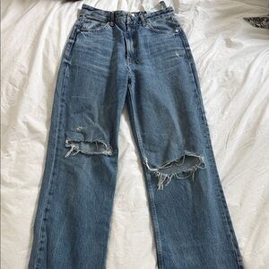 Zara Blue Distressed Straight Leg Jeans